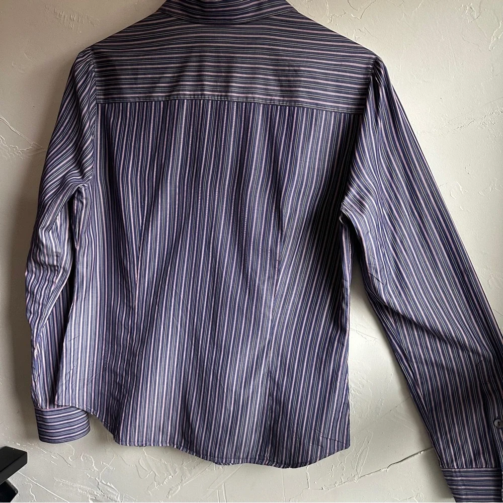 Lafayette 148‎ Women’s Button Down Shirt Blue and Red Pinstripes Open Top Sz 10 - Picture 7 of 15